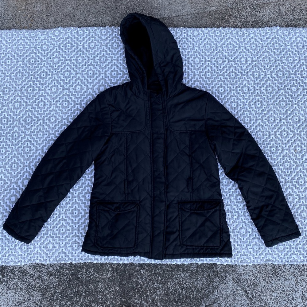 ME JANE Women’s Hooded Quilted Jacket Full-zip & Snap Black Size Medium